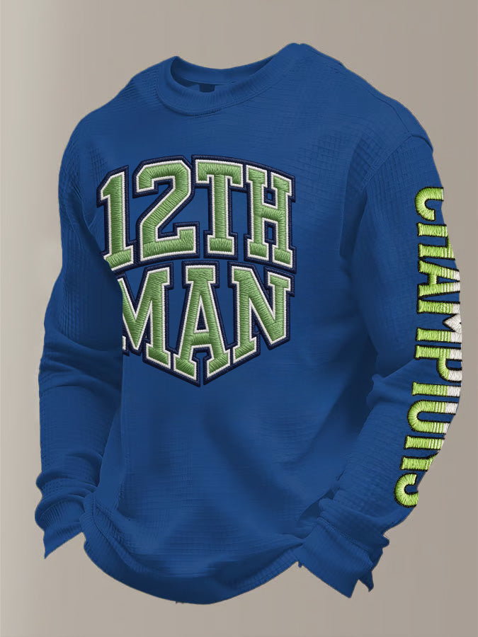 Men's Retro Casual Seahawk Champion Waffle Round Neck T-shirt