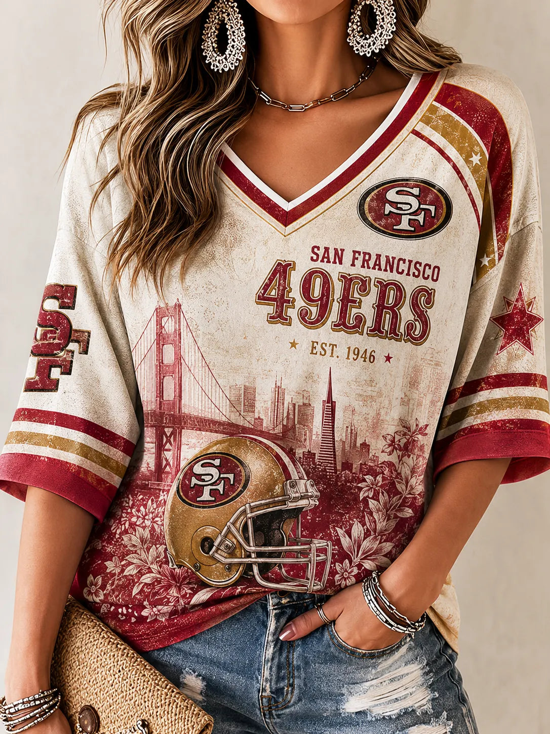 Women's 49ers V-Neck Tee