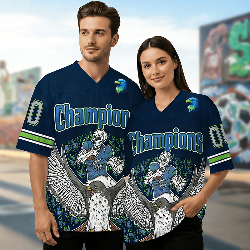 Unisex Eagle Print Champion Outdoor Sports V-Neck T-Shirt