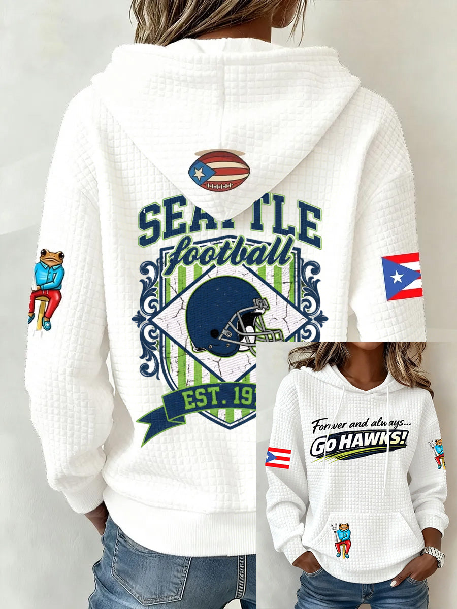 Ladies' Retro Casual Seahawk Champion Printed Waffle Hoodie