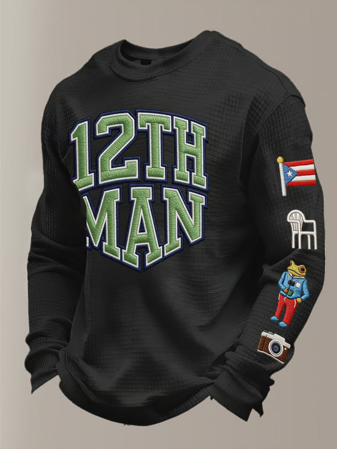 Men's Retro Casual Seahawk Champion Waffle Round Neck T-shirt