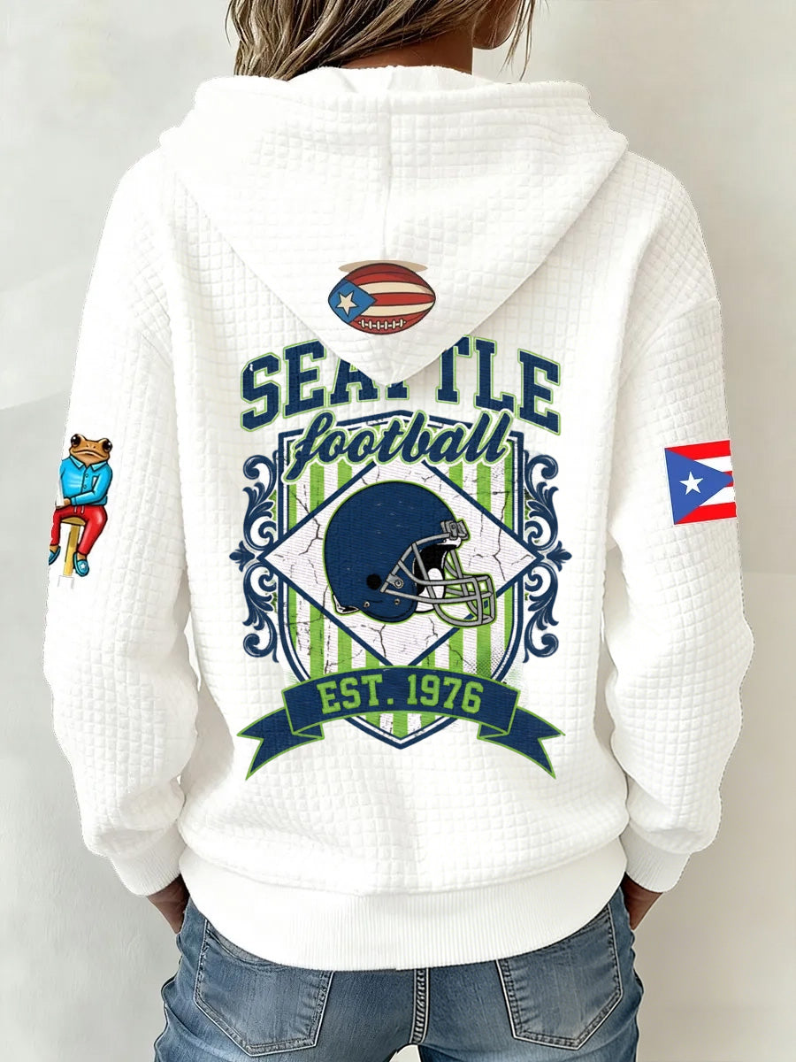 Ladies' Retro Casual Seahawk Champion Printed Waffle Hoodie