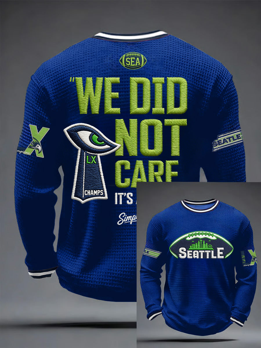 Men's Retro Casual Seahawk Champion Waffle Round Neck T-shirt