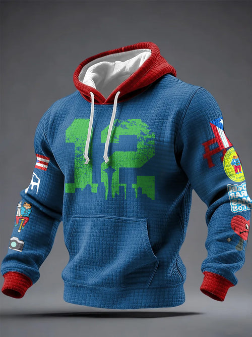 Men'S Minimalist Personalized Art Seahawk Champion Rugby Pattern Waffle Hoodie