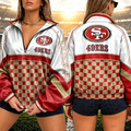 Women's San Francisco 49ers Fan Championship Vibe V-Neck Zipper Sweatshirt Jackets