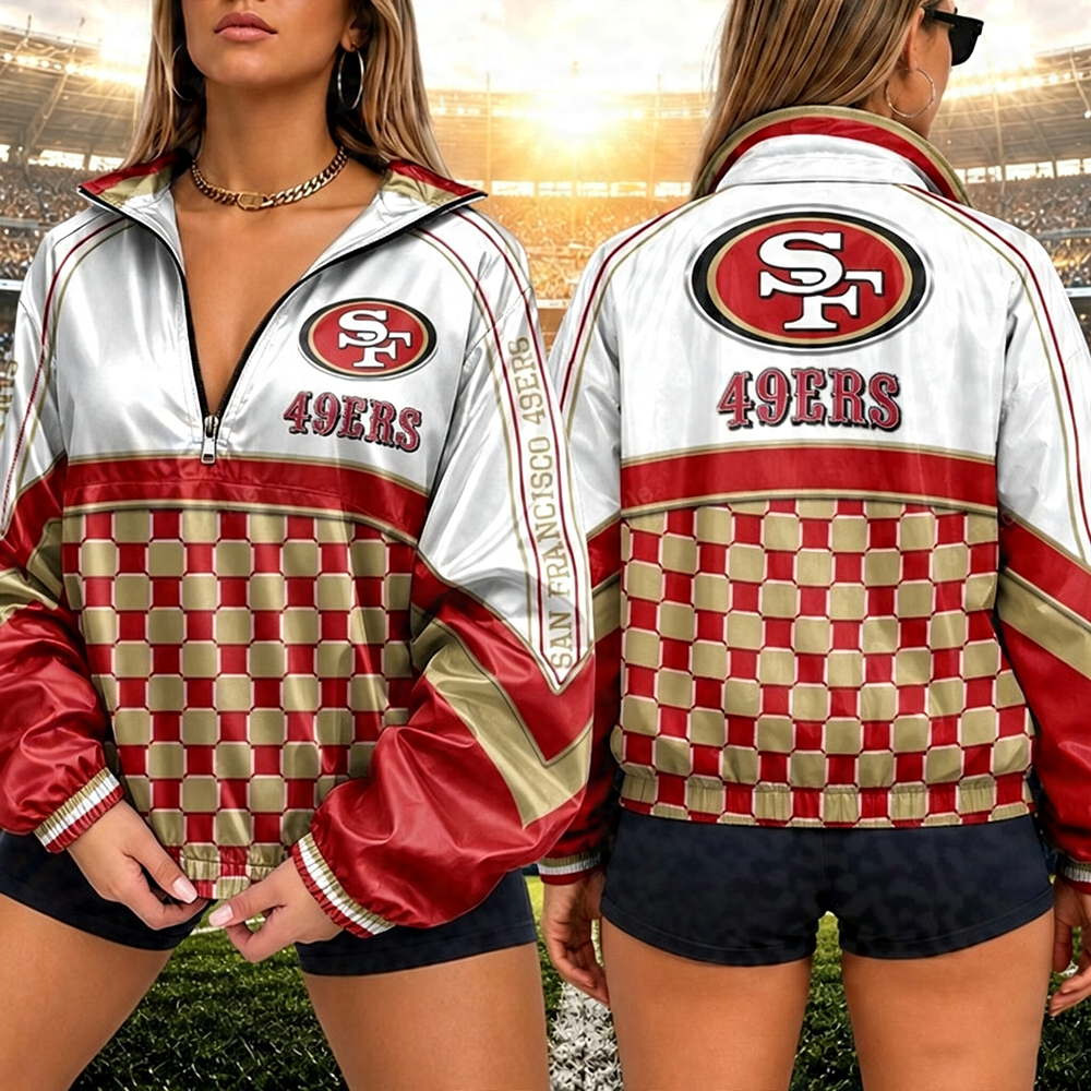 Women's San Francisco 49ers Fan Championship Vibe V-Neck Zipper Sweatshirt Jackets
