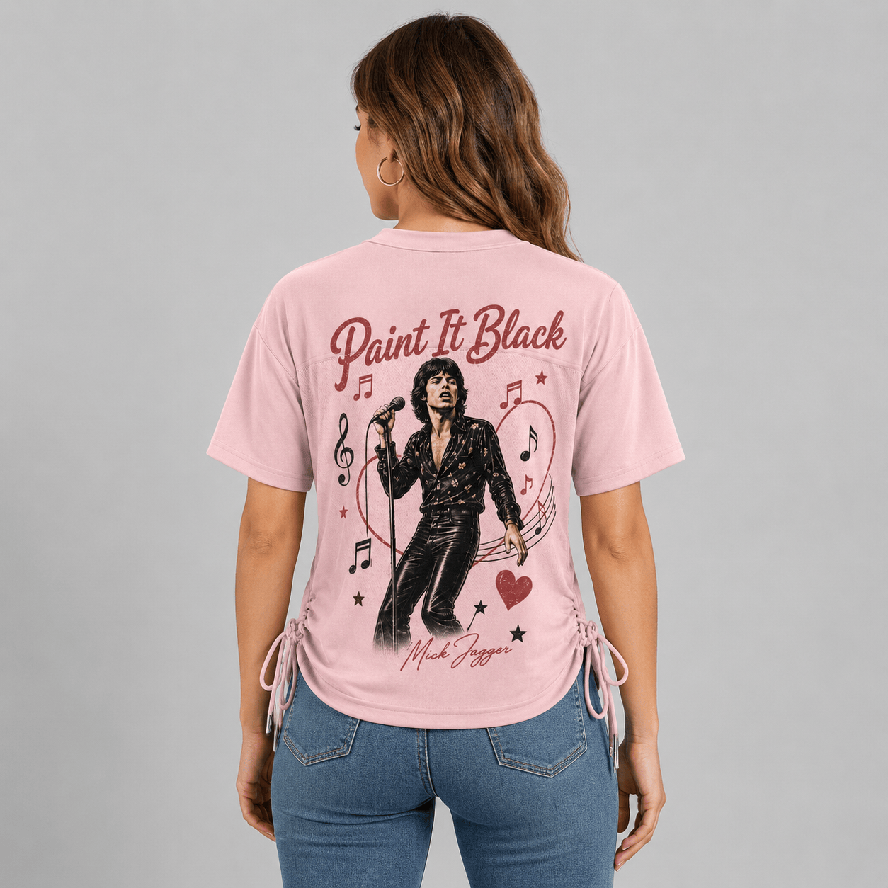 The Rolling Stones Mick Jagger Portrait Paint It Black Pink 3D Shirt for Classic Rock Fans Who Love Vintage Stage Style TD