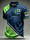 Men's Rugby Seattle Print Polo Collar Casual Short Sleeved Shirt