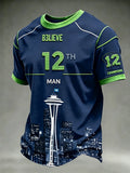 Men's Rugby Seattle Printed Vintage Fashion Loose Short Sleeve T-Shirt