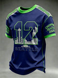 Men's Rugby Seattle Printed Vintage Fashion Loose Short Sleeve T-Shirt