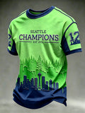 Men's Rugby Seattle Printed Vintage Fashion Loose Short Sleeve T-Shirt