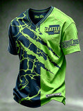 Men's Rugby Seattle Printed Vintage Fashion Loose Short Sleeve T-Shirt