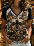 Women's New Orleans Saints V-Neck Off-Shoulder Short-Sleeved T-Shirt