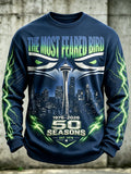 Men's Seattle Football Printed Waffle Long Sleeved Round Neck Sweatshirt