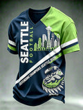 Men's Seattle Football Printed Vintage Fashion Loose Short Sleeve T-Shirt