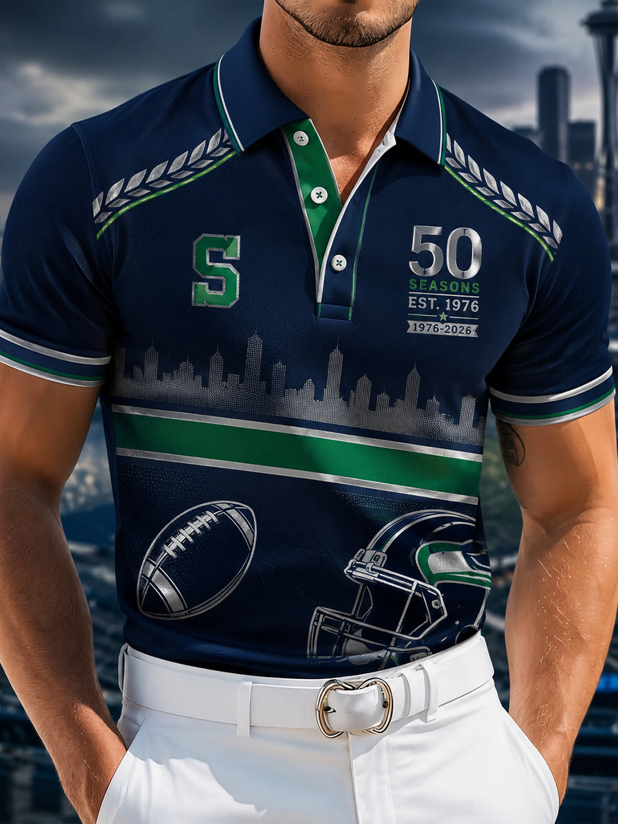 Men's Seattle Football Team 50th Anniversary Art Print Polo