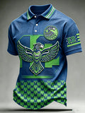 Men's Seattle Football Print Polo Collar Casual Short Sleeved Shirt