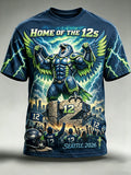 Men's Seattle Football Printed Vintage Fashion Loose Short Sleeve T-Shirt